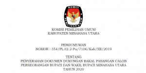 Pengumuman Calon Perseorangan KPU Minahasa Utara