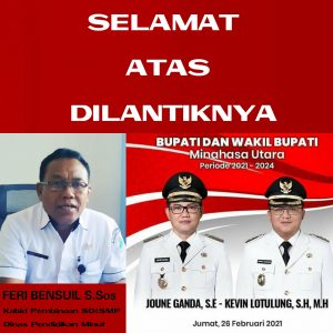 Kabid Pembinaan SD&SMP Dinas Pendidikan Minut Mengucapkan Selamat Atas Terpilihnya Bupati dan Wakil Bupati Minahasa Utara Periode 2021-2024