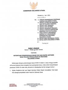 Pemprov Sulut Keluarkan Surat Edaran Terbaru Bagi Pelaku Perjalanan
