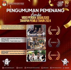 KPU Sulut Umumkan Lomba Pemenang Video Pendek Sosialisasi Tahapan Pemilu 2024