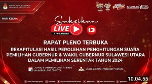 Pleno Rekapitulasi Hasil Penghitungan Perolehan Suara Kabupaten-Kota Hari Kedua Disiarkan di Kanal Yutube KPU Sulut